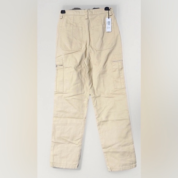 WeWoreWhat Utility Pants Khaki Solid Rigid Denim Zip Pocket Cargo Size 25 NWT - Picture 2 of 4